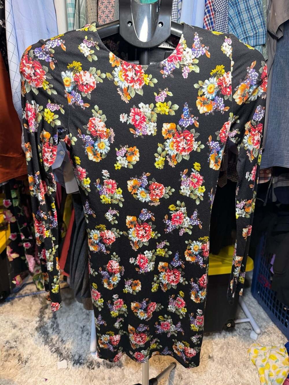 Alice + Olivia Delora Floral Long Sleeve Dress Black Multi